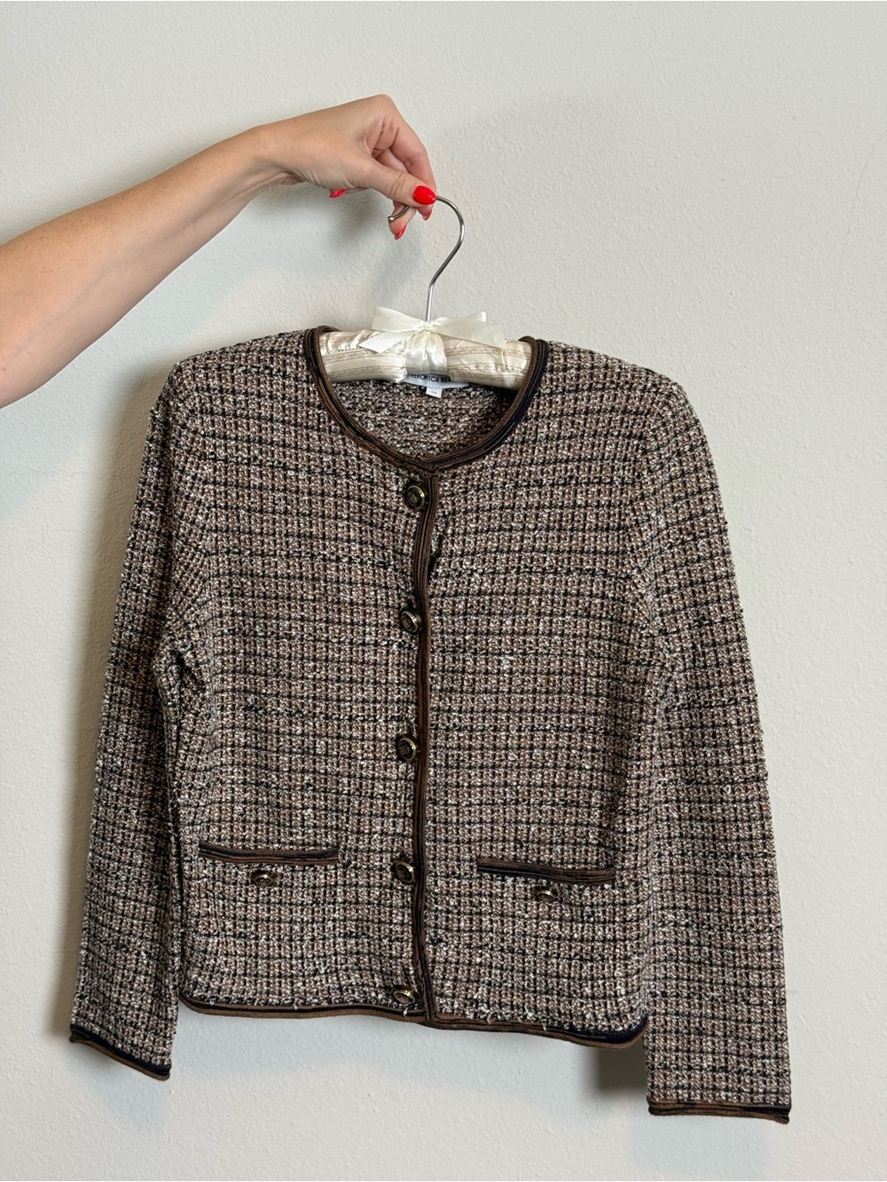 Veronica Beard Brisa Knit Tweed Jacket XS Acorn Multi Gold Button Officewear